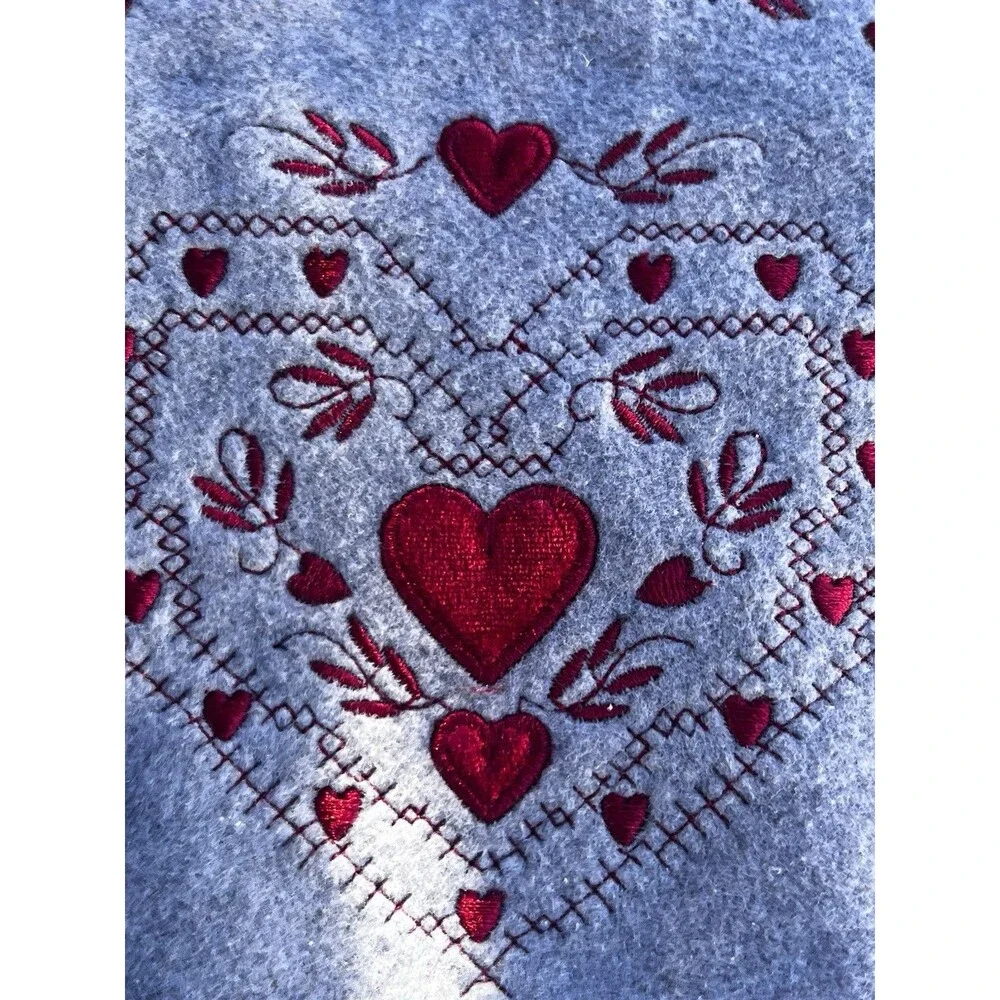 Victorian Trading Co Grey Embroidered Heart Hot Water Bottle Cover ONLY Folk Art